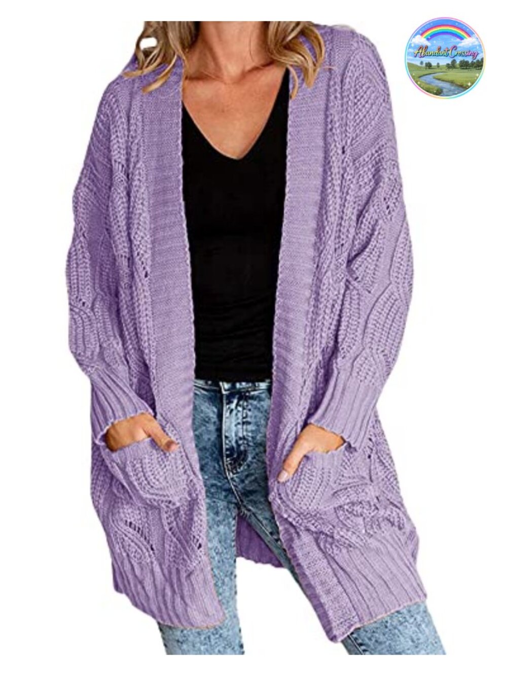 Plus Size Chunky Cable Knit Open Front Long Cardigan for Women